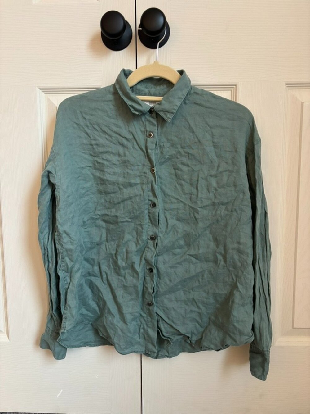 Uniqlo XS linen button down turquoise